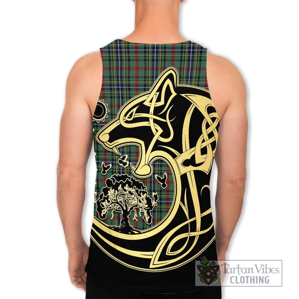 Bisset Tartan Men's Tank Top with Family Crest Celtic Wolf Style