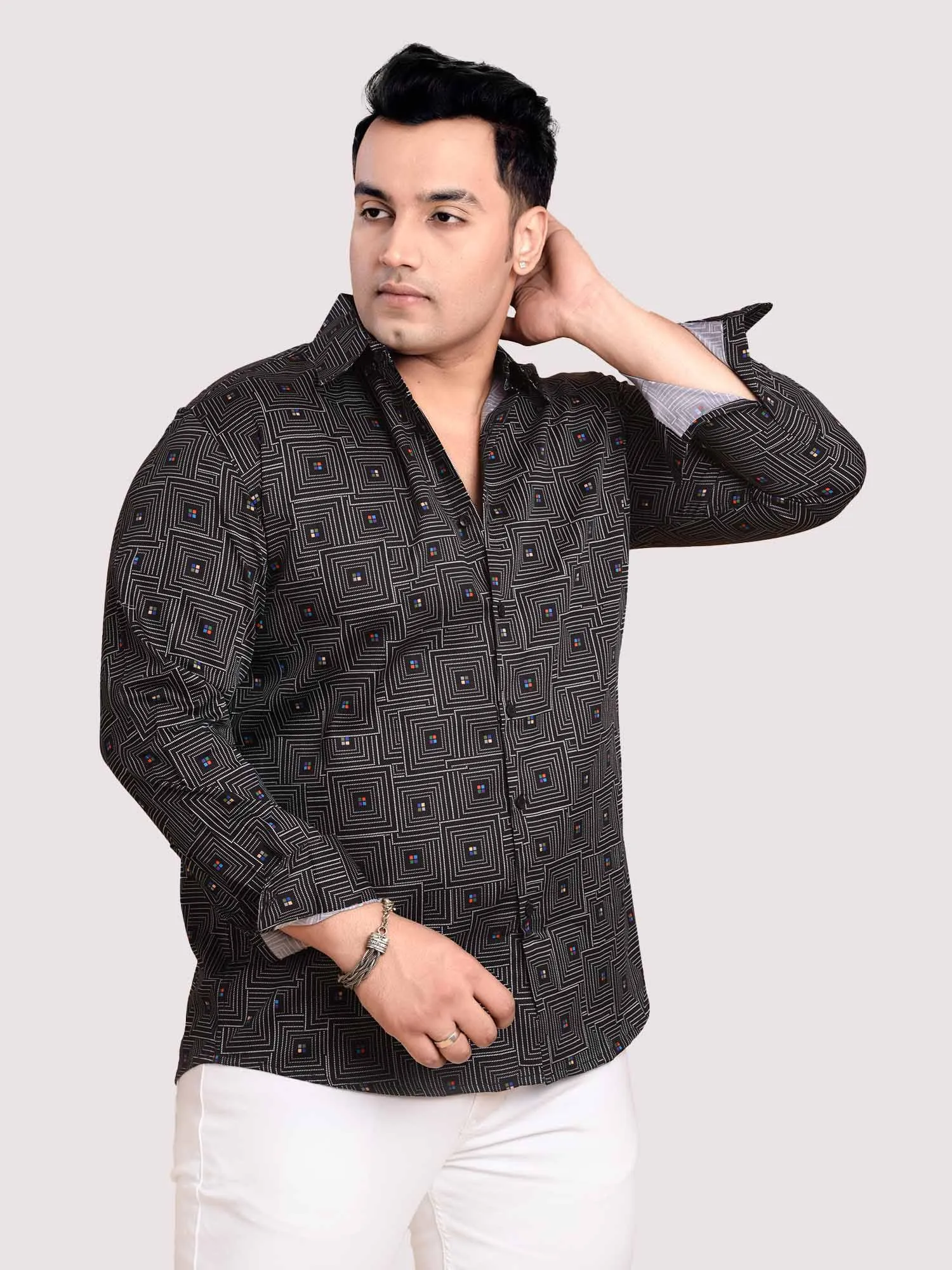 Black Maze Printed Full sleeve Men's Plus size