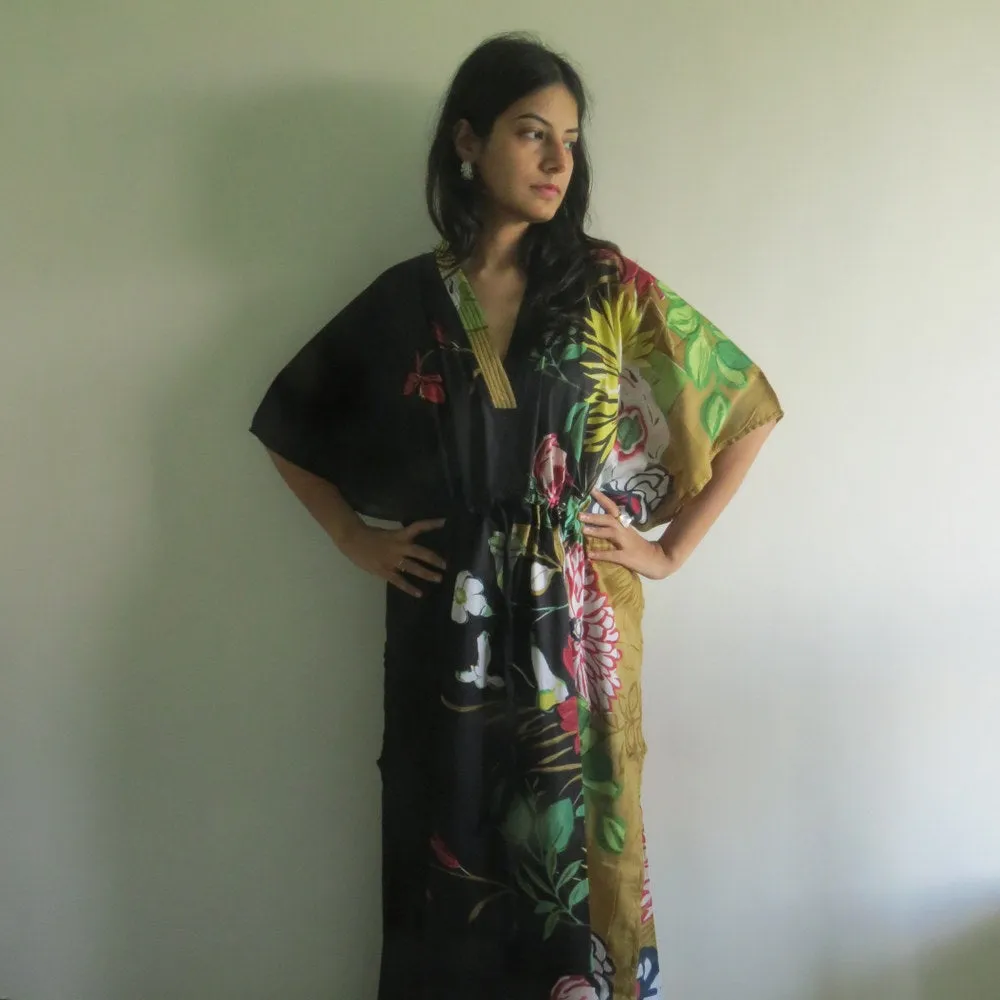 Black Multicolor V-Neck, Ankle Length Caftan