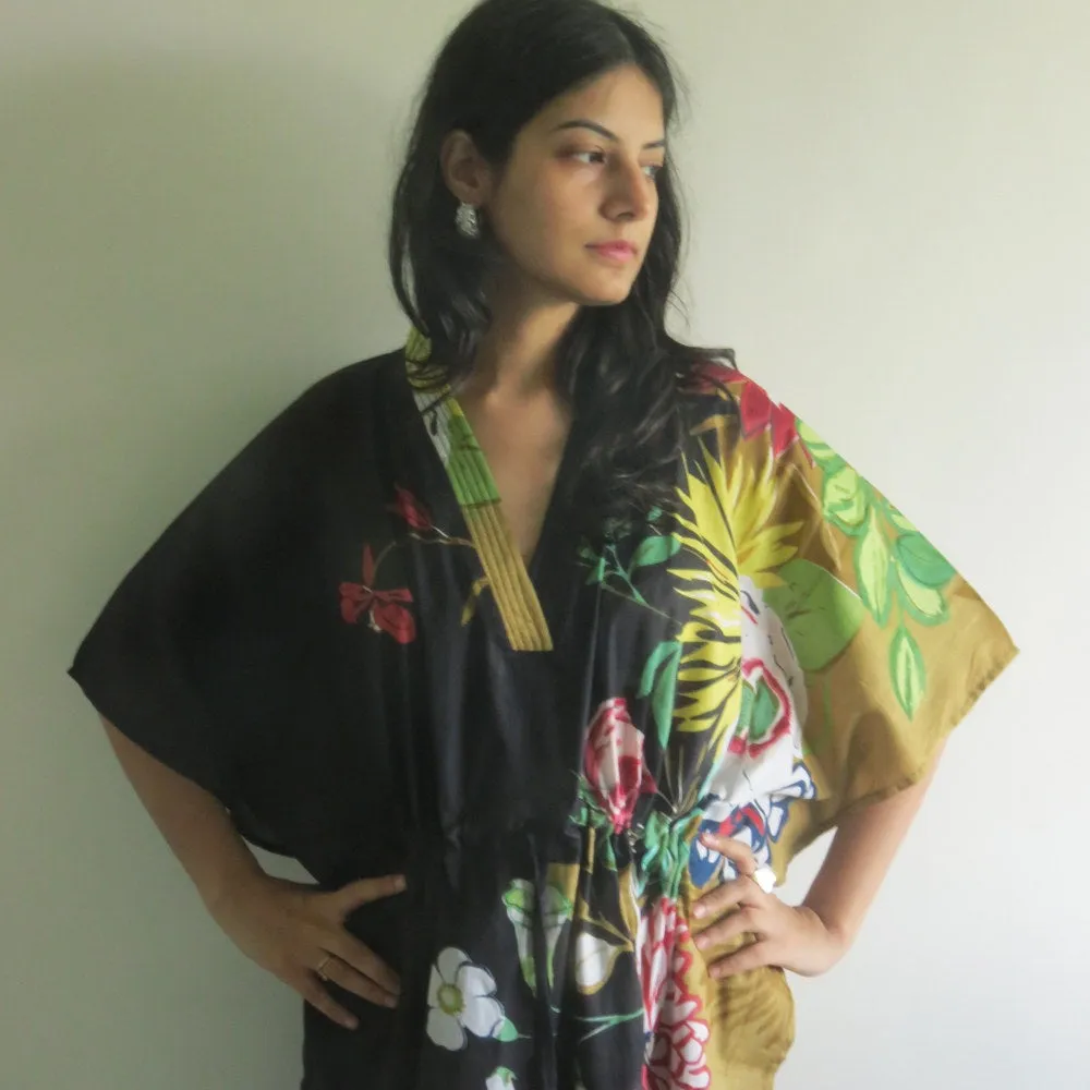 Black Multicolor V-Neck, Ankle Length Caftan