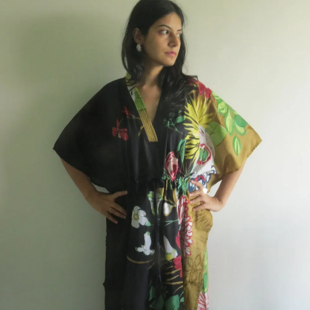 Black Multicolor V-Neck, Ankle Length Caftan