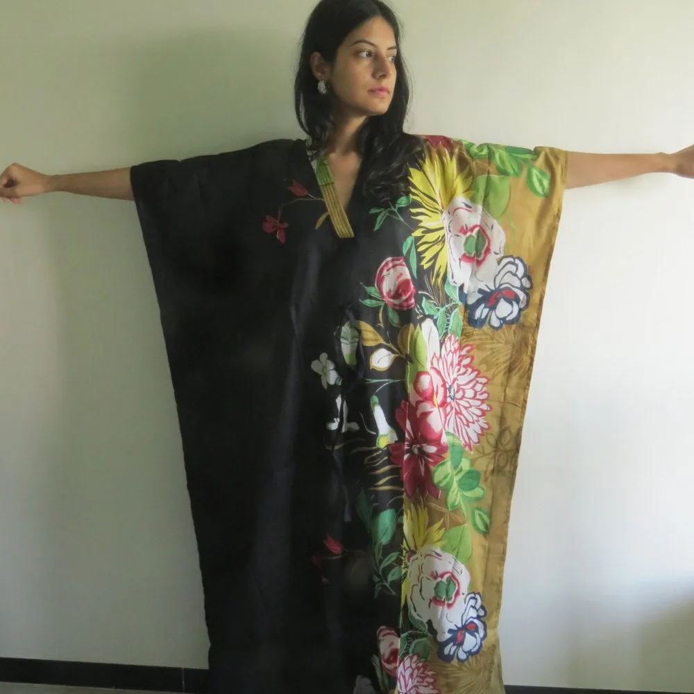 Black Multicolor V-Neck, Ankle Length Caftan