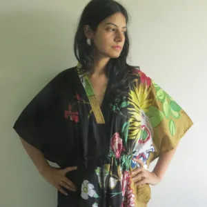 Black Multicolor V-Neck, Ankle Length Caftan