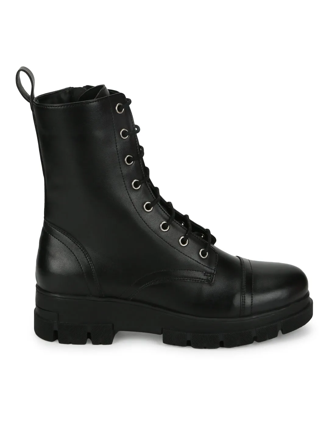 Black PU High Ankle Army Boots