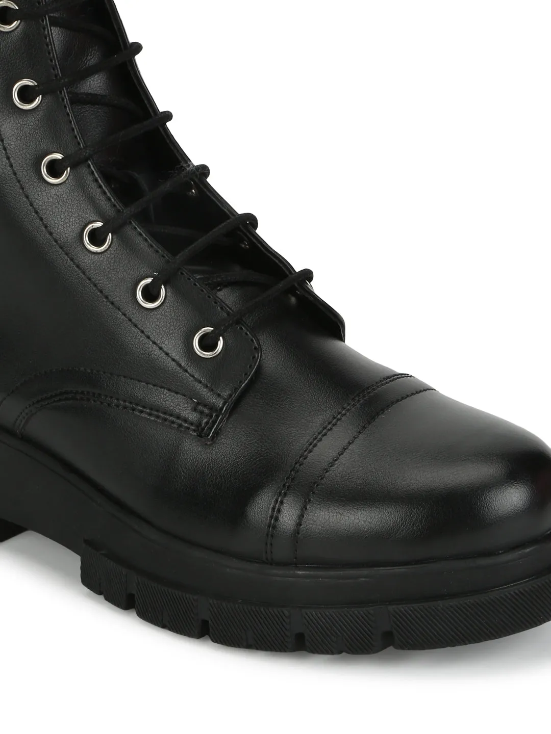 Black PU High Ankle Army Boots