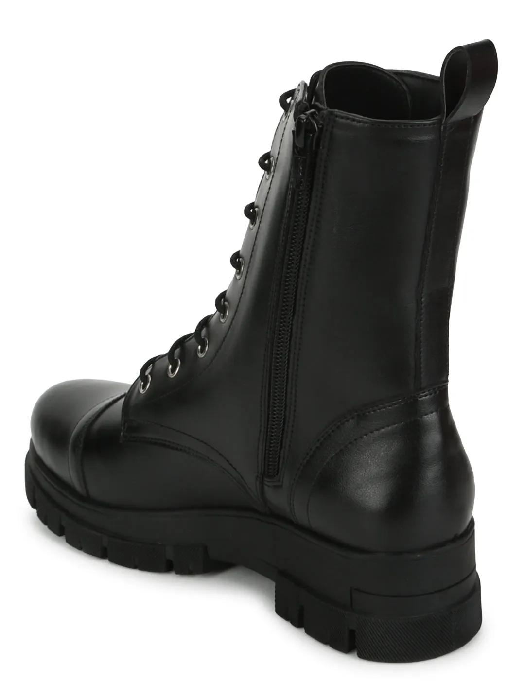 Black PU High Ankle Army Boots