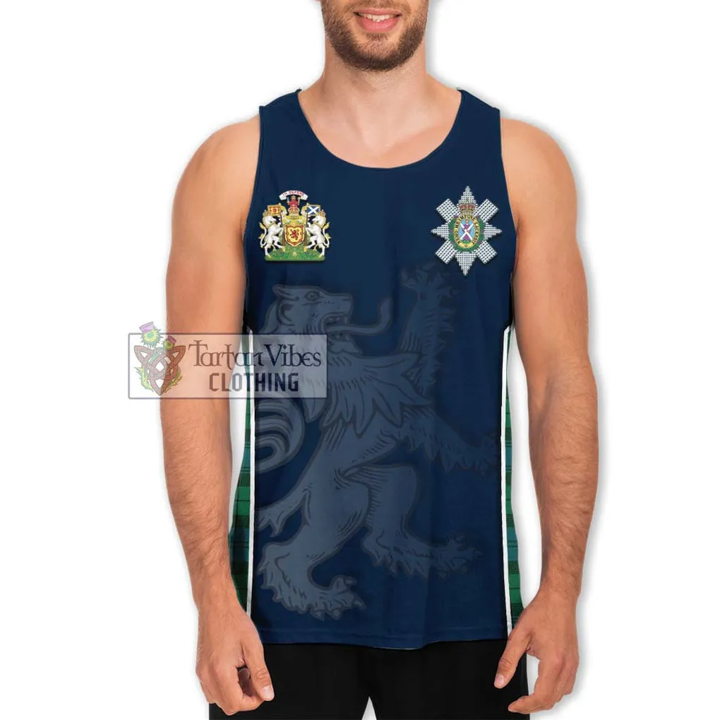 Black Watch Ancient Tartan Men's Tank Top with Family Crest and Lion Rampant Vibes Sport Style