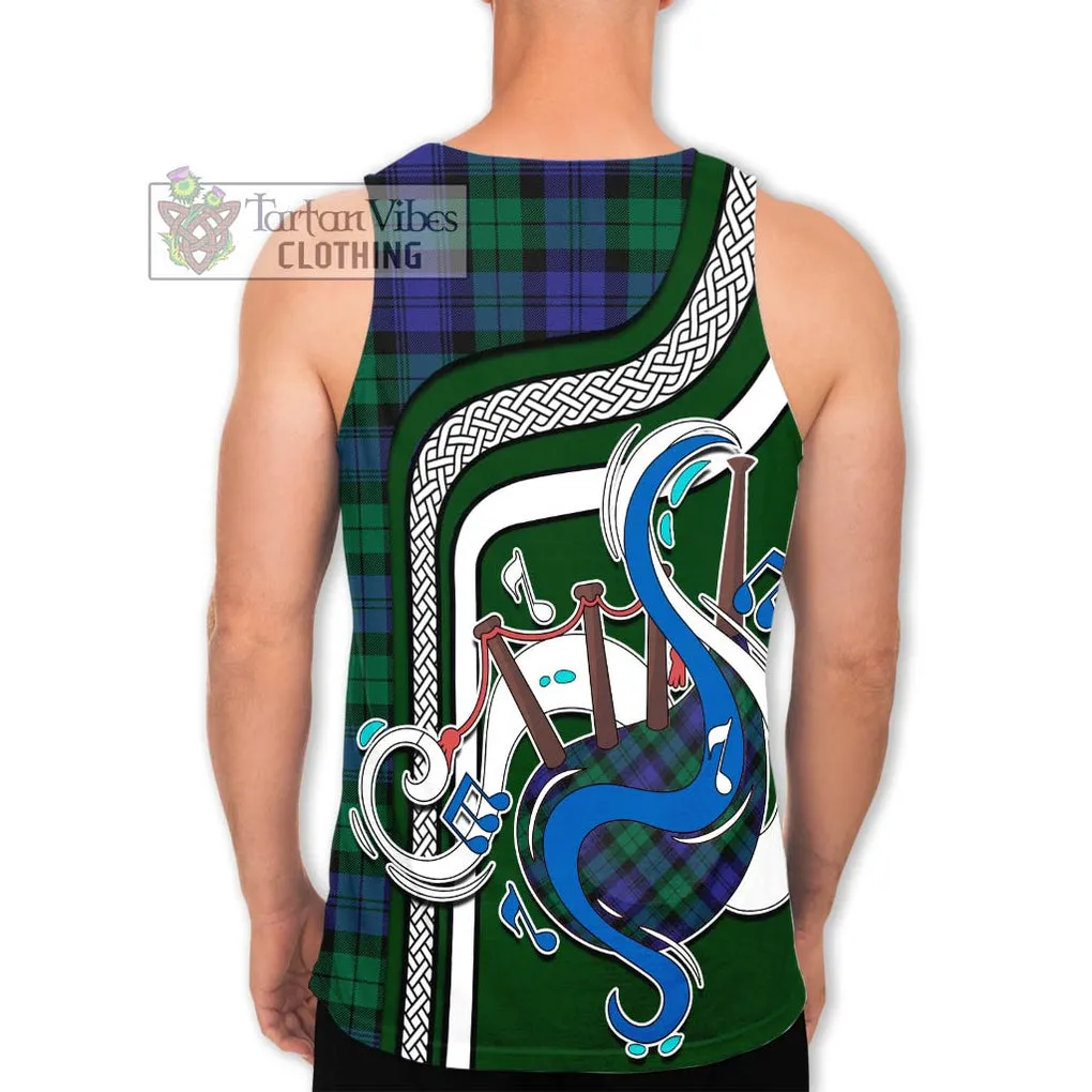 Black Watch Modern Tartan Men's Tank Top with Epic Bagpipe Style