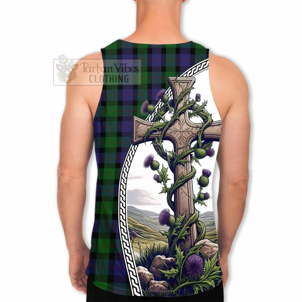 Blair Tartan Men's Tank Top with Family Crest and St. Andrew's Cross Accented by Thistle Vines