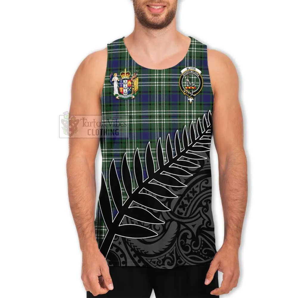 Blyth Crest Tartan Men's Tank Top with New Zealand Silver Fern Half Style