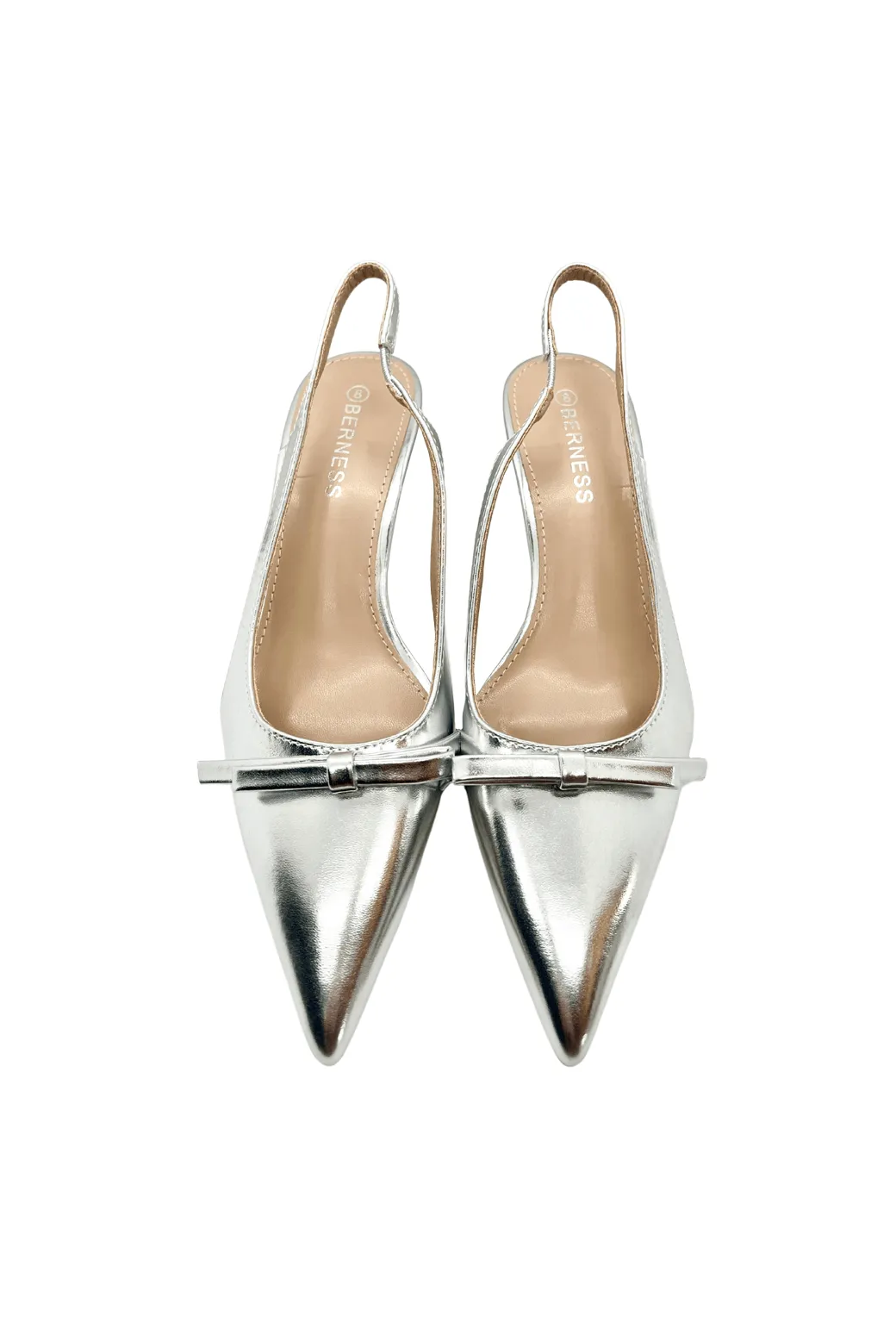 Bow Kitten Slingbacks - Silver