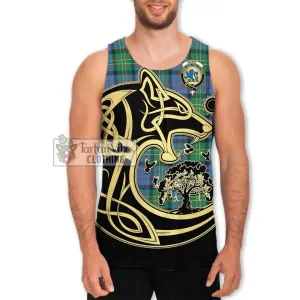 Bowie Ancient Tartan Men's Tank Top with Family Crest Celtic Wolf Style