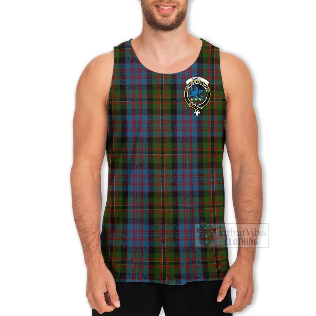 Bowie Tartan Men's Tank Top with Family Crest and Bearded Skull Holding Bottles of Whiskey