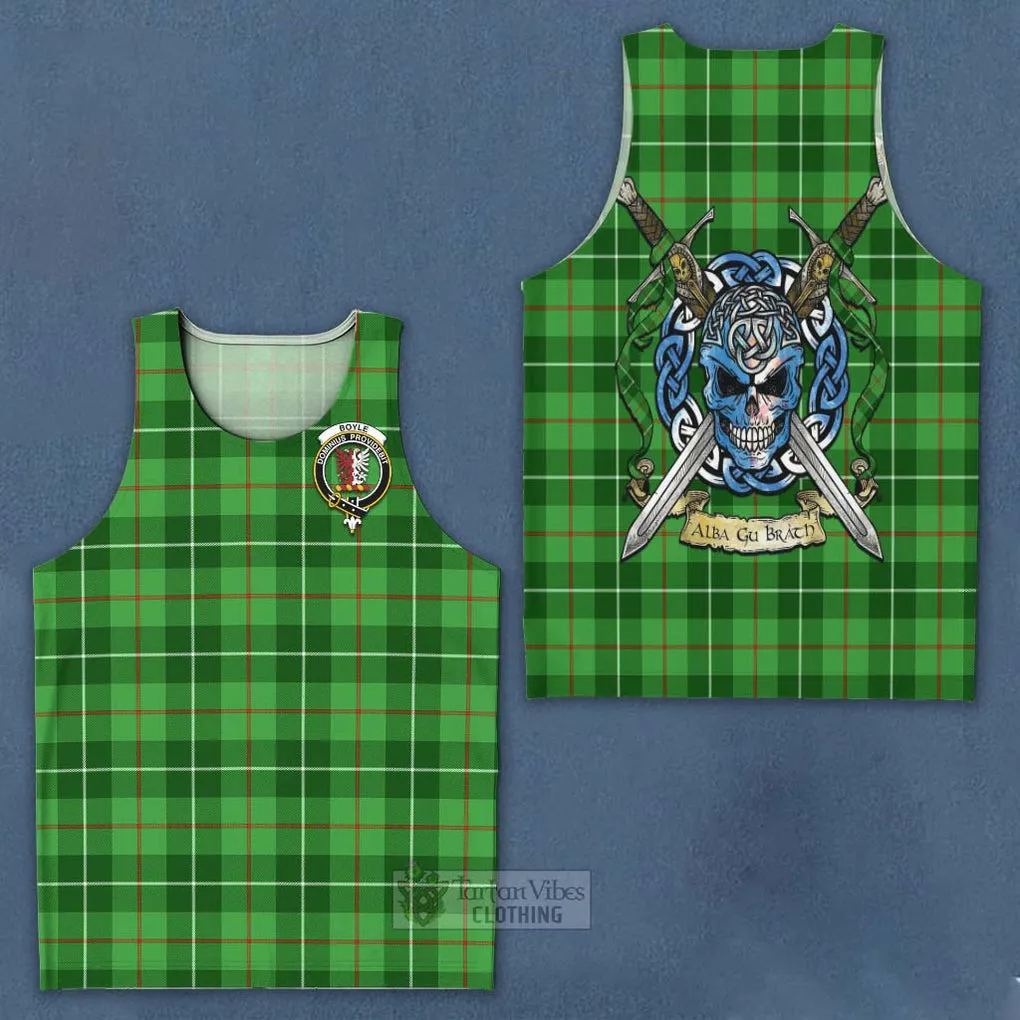 Boyle Tartan Men's Tank Top with Family Crest Celtic Skull Style