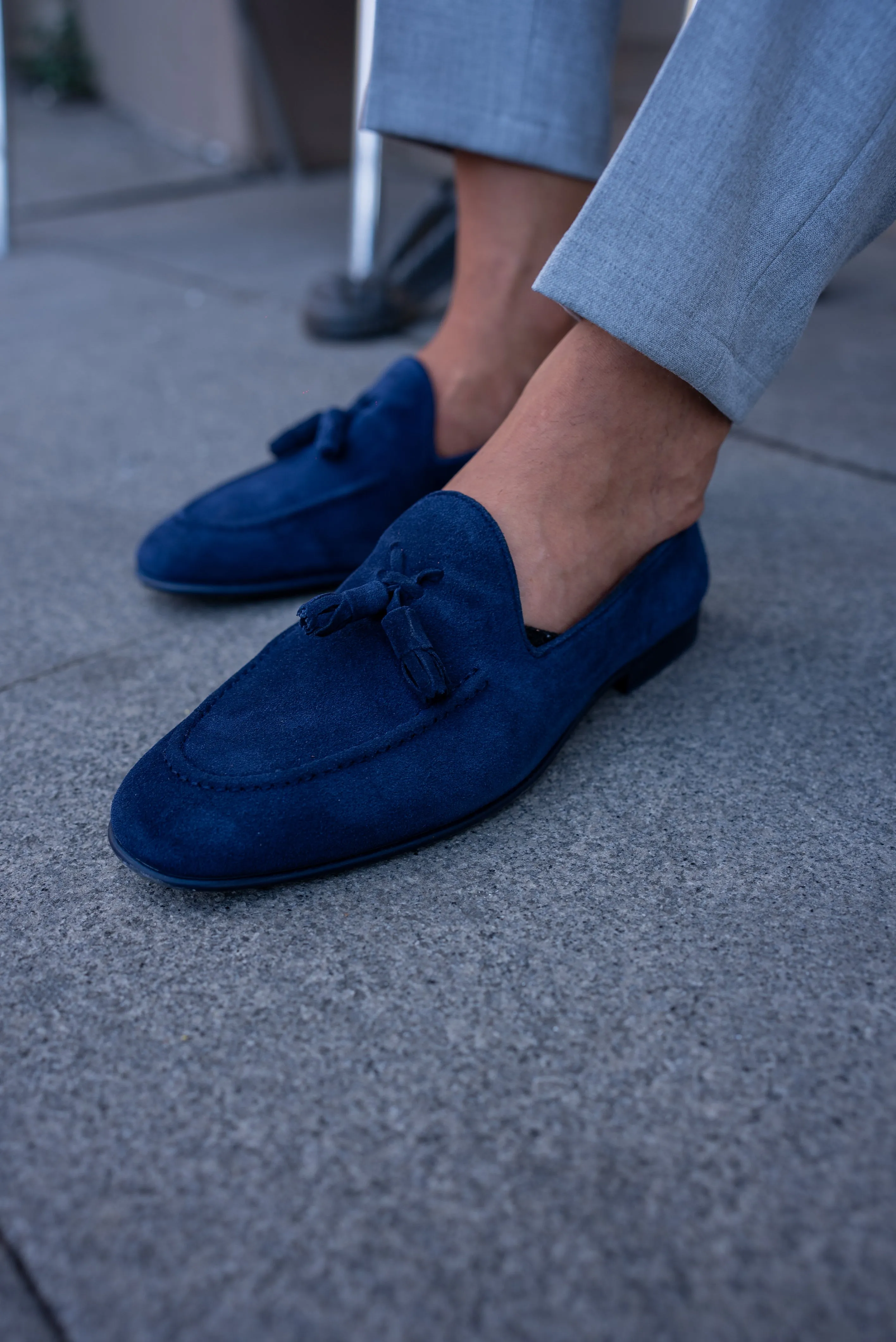 Brabion Bravo Navy Blue Suede Loafers