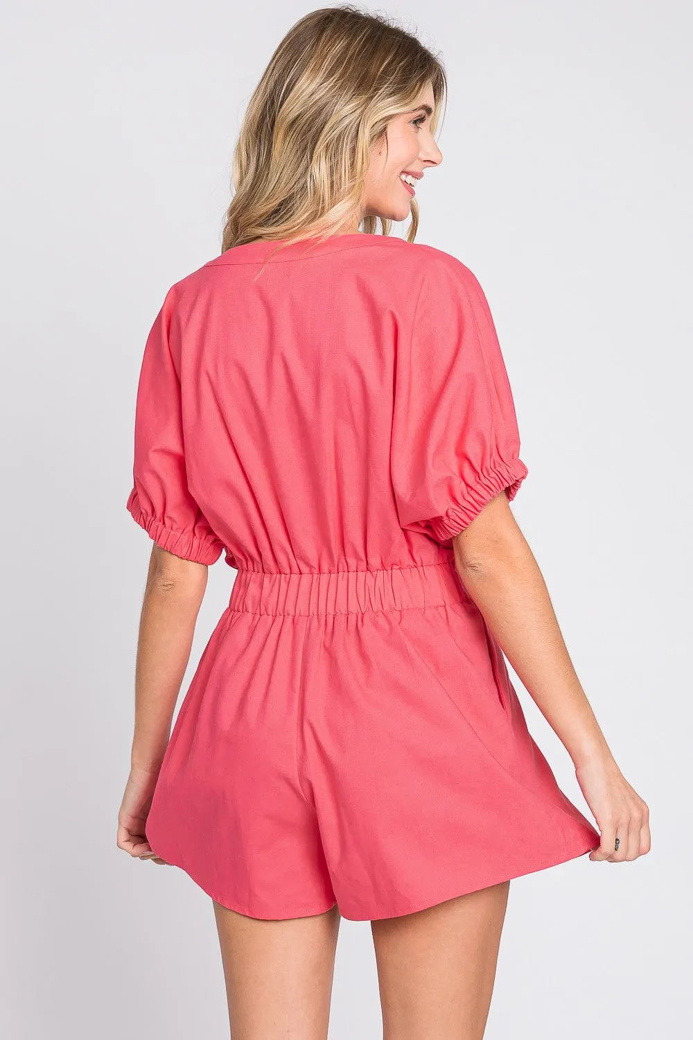 Breezy Chic Half Button Linen Romper