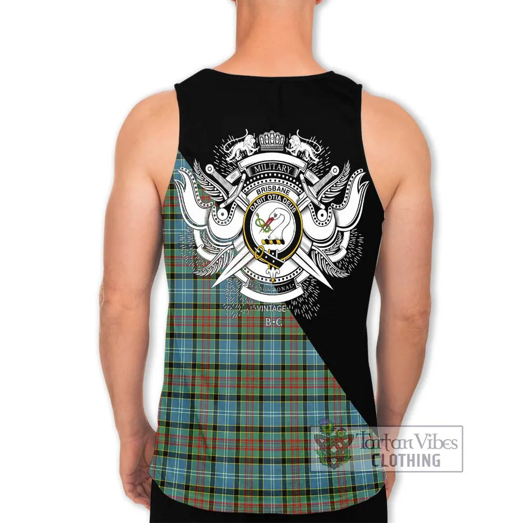 Brisbane Tartan Men's Tank Top with Family Crest and Military Logo Style