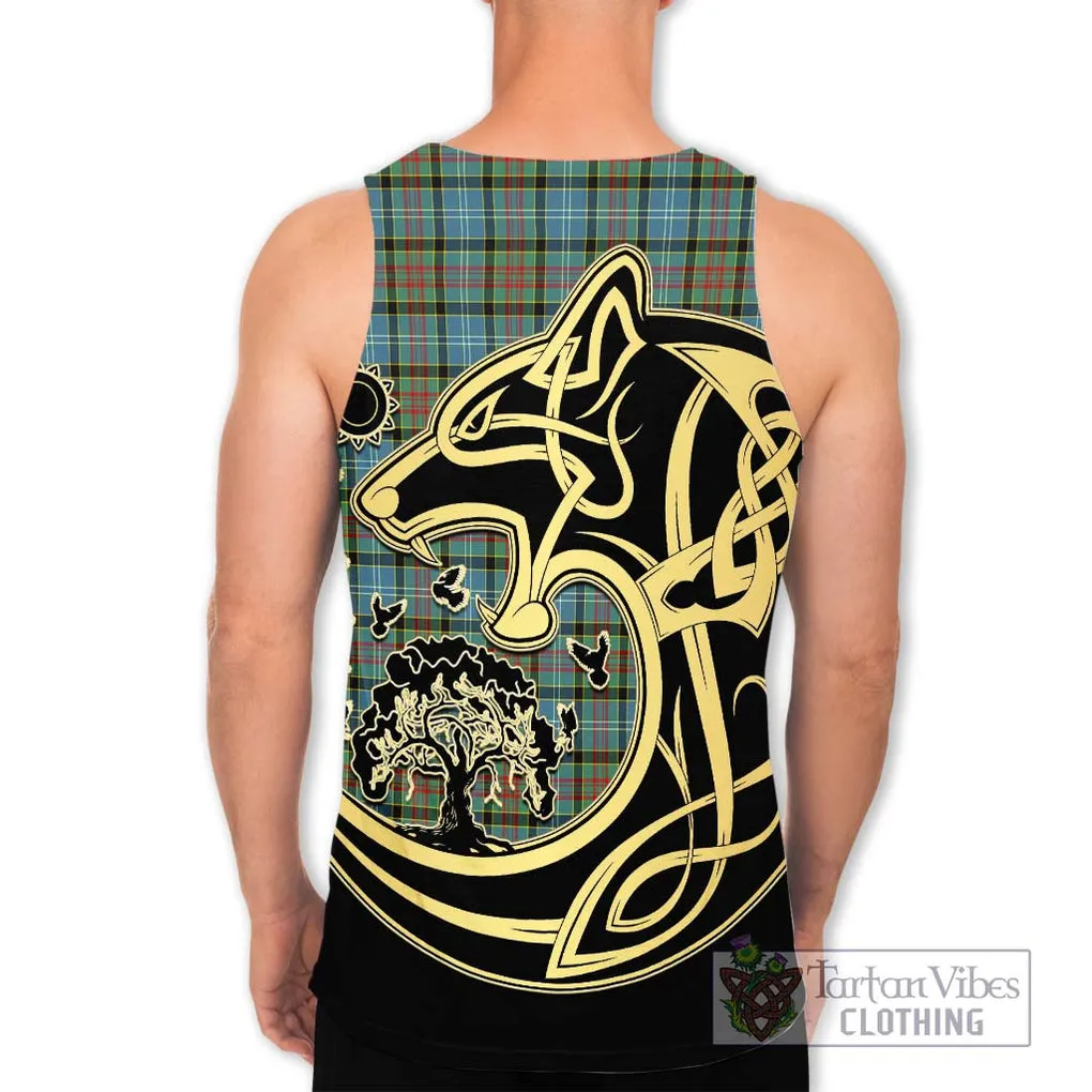 Brisbane Tartan Men's Tank Top with Family Crest Celtic Wolf Style