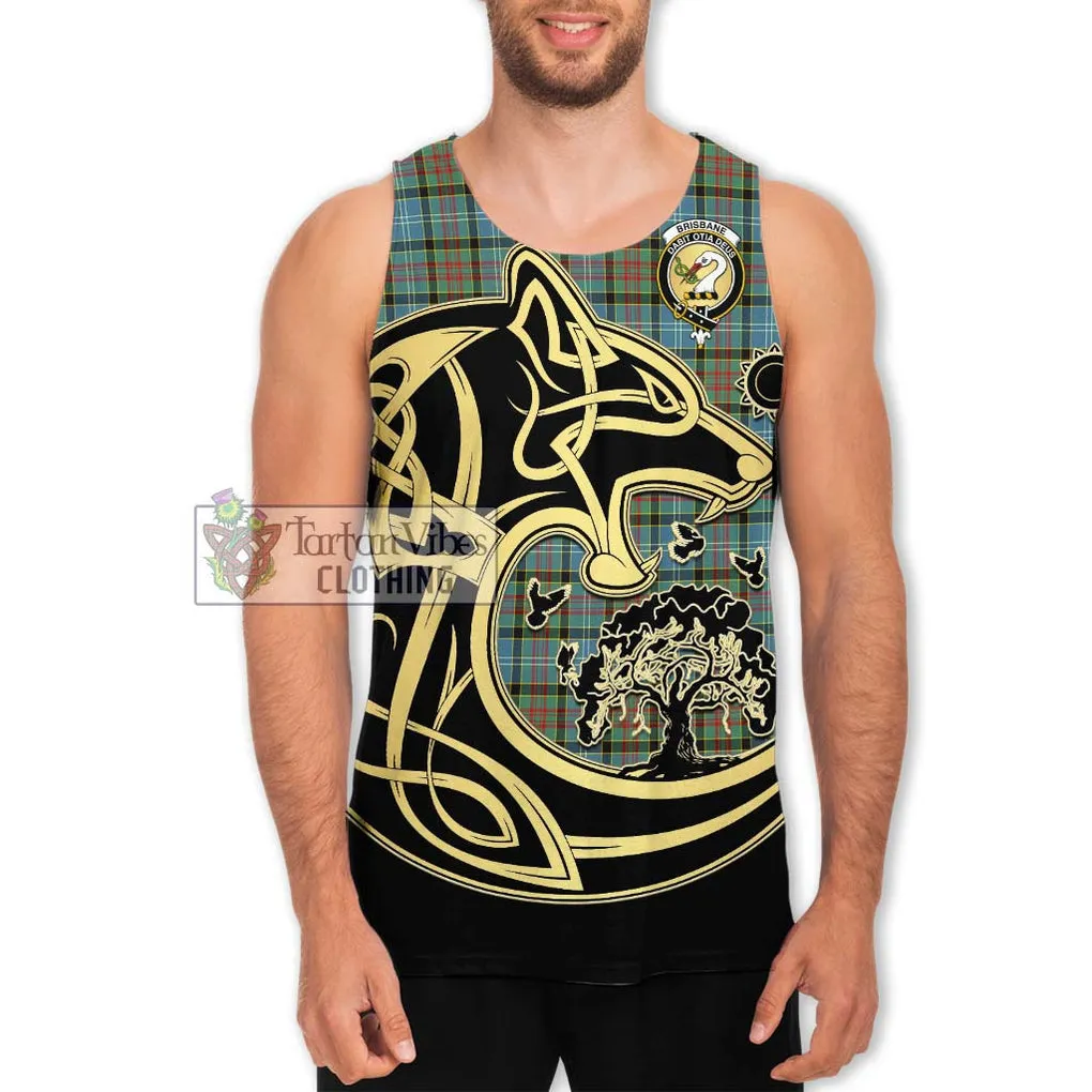 Brisbane Tartan Men's Tank Top with Family Crest Celtic Wolf Style