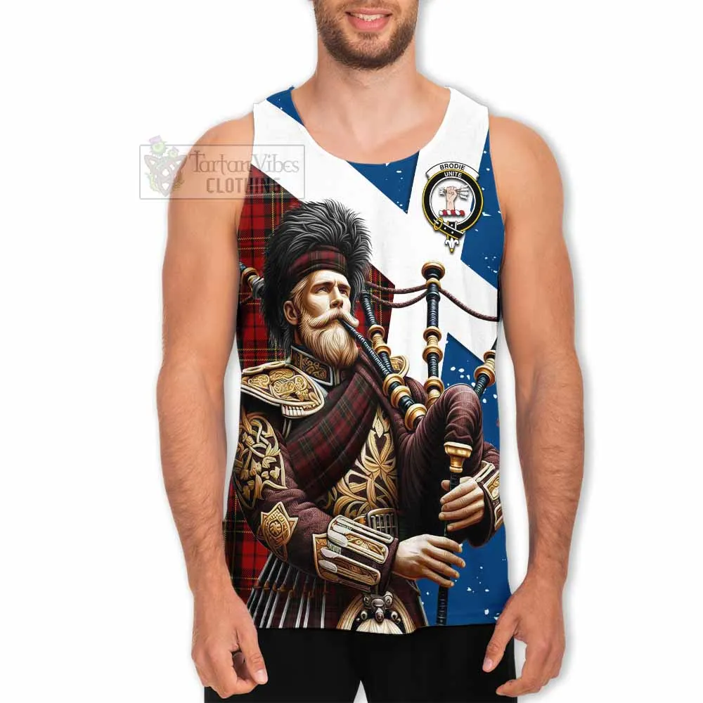 Brodie Tartan Men's Tank Top with Family Crest Scottish Bagpiper Vibes