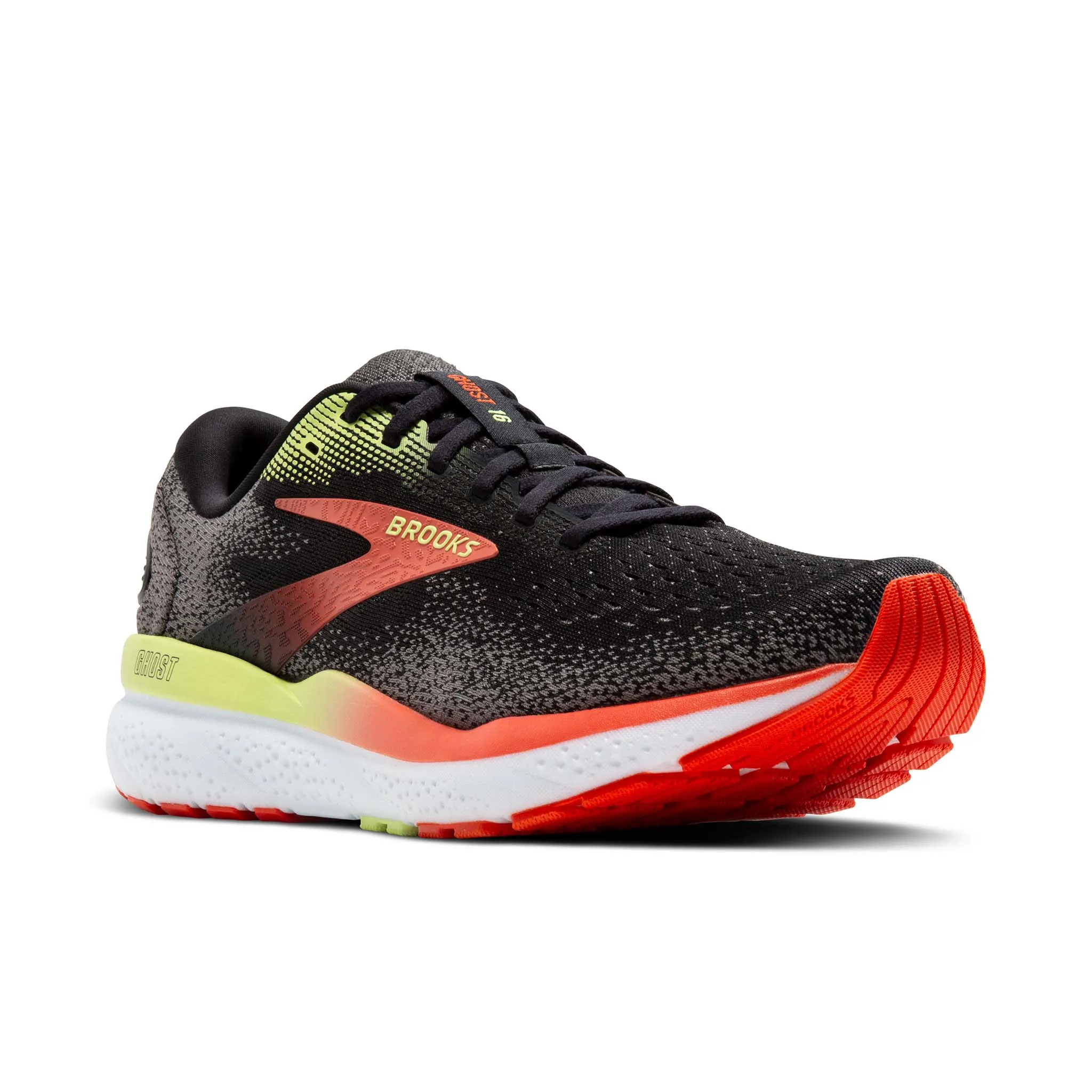 Brooks | Men's Ghost 16 Running Shoes - Black/Mandarin Red/Green