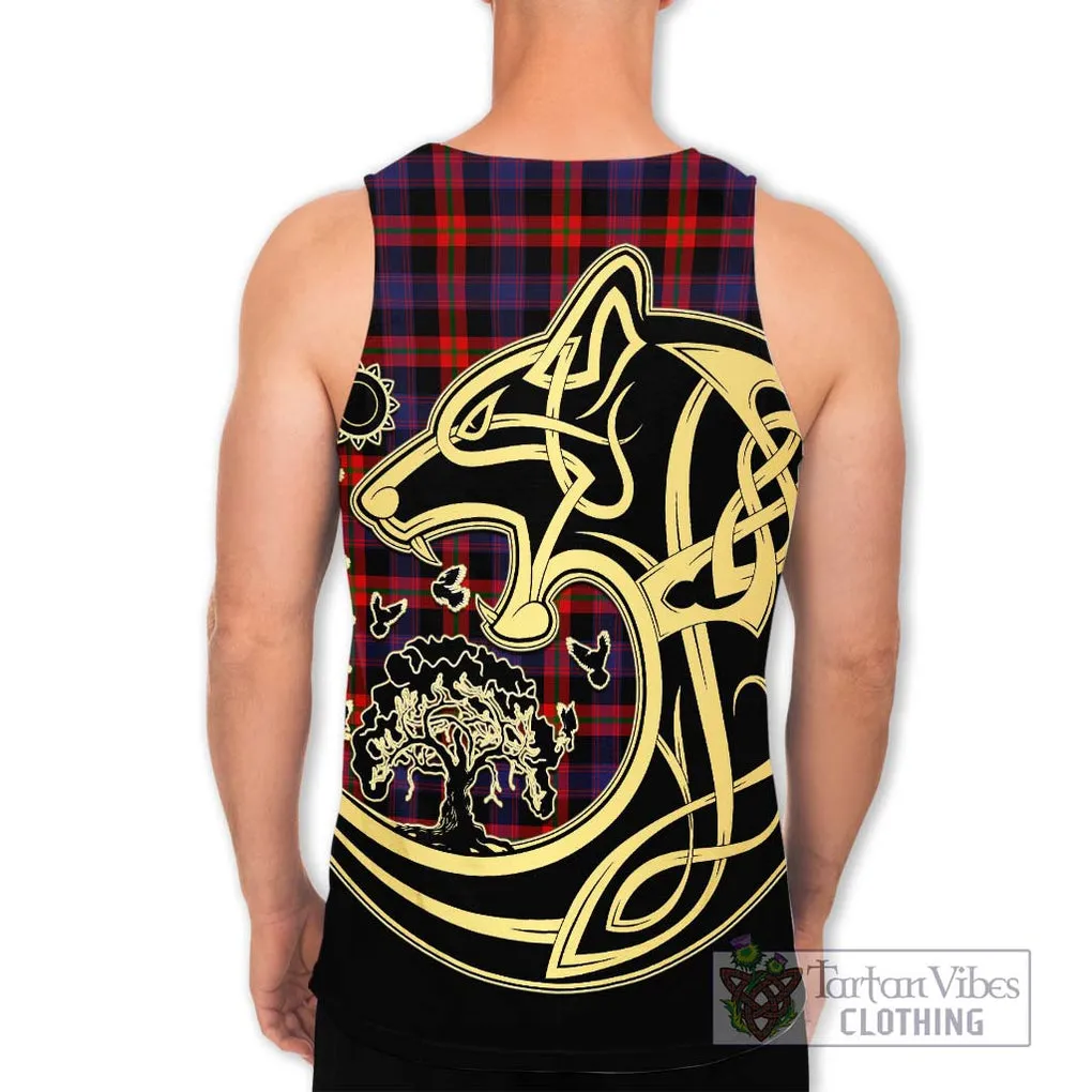 Brown (Broun) Tartan Men's Tank Top with Family Crest Celtic Wolf Style