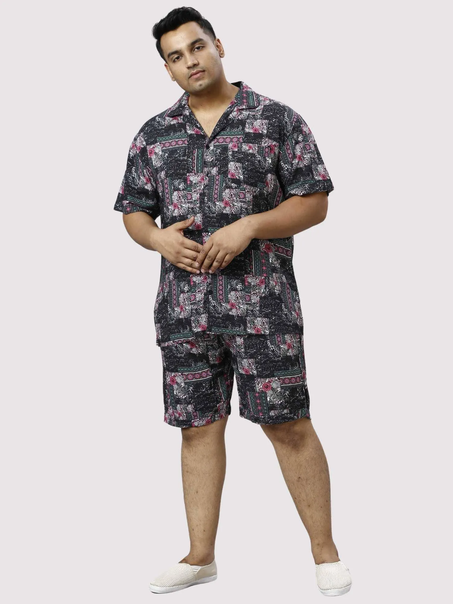 Carbon Pattern Digital Printed Half Co-ords Set Men's Plus Size