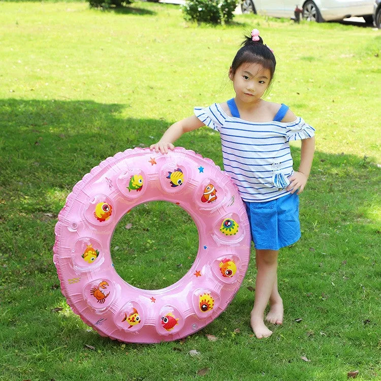 Cartoon Pattern Double Airbag Thickened Inflatable Swimming Ring Crystal Swimming Ring, Size:60 cm(Orange)