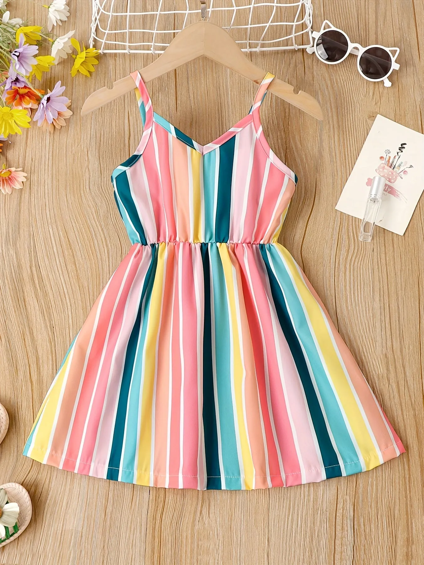 Chic Summer Striped V-Neck Cami Dress for Girls: Easy-Care, Breathable & Durable – Ideal for Party & Beach Fun