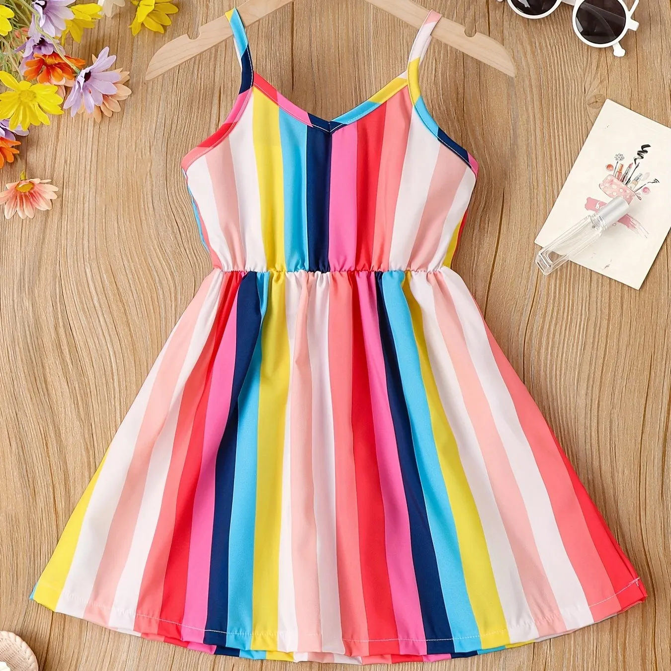 Chic Summer Striped V-Neck Cami Dress for Girls: Easy-Care, Breathable & Durable – Ideal for Party & Beach Fun