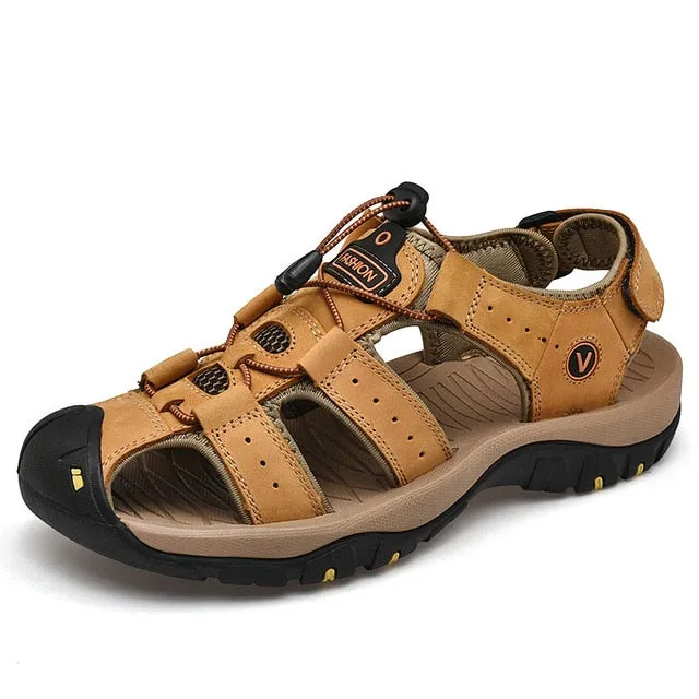 Classic Men's Sandals Summer Soft Sandals Comfortable Men Shoes Genuine Leather Sandals Big Size Soft Outdoor Men Roman Sandals