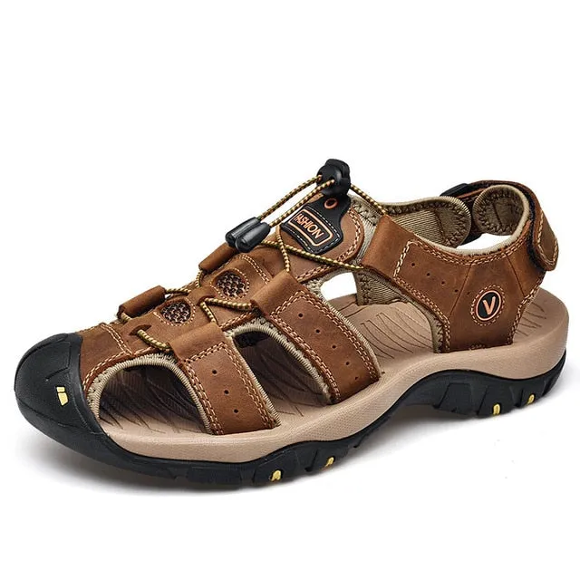 Classic Men's Sandals Summer Soft Sandals Comfortable Men Shoes Genuine Leather Sandals Big Size Soft Outdoor Men Roman Sandals