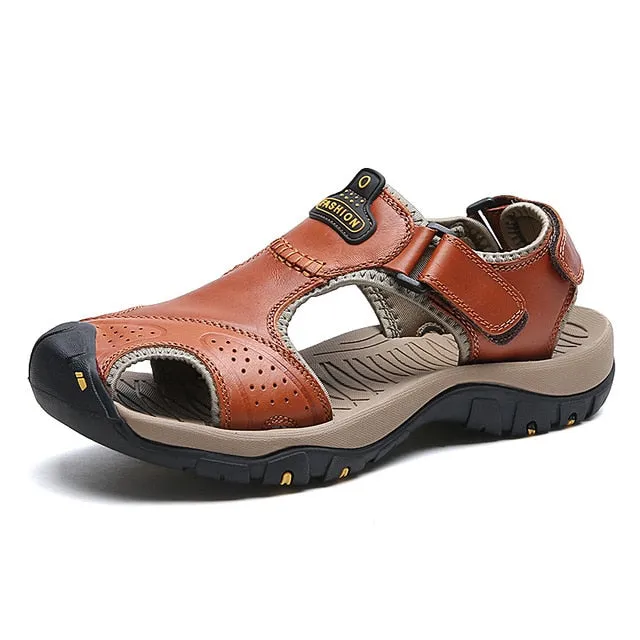 Classic Men's Sandals Summer Soft Sandals Comfortable Men Shoes Genuine Leather Sandals Big Size Soft Outdoor Men Roman Sandals