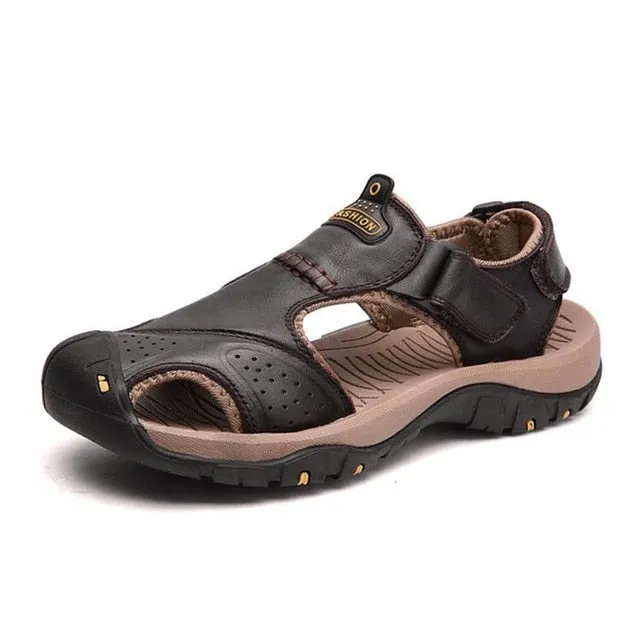 Classic Men's Sandals Summer Soft Sandals Comfortable Men Shoes Genuine Leather Sandals Big Size Soft Outdoor Men Roman Sandals