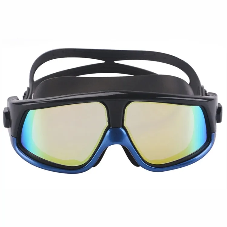 Colorful Large Frame Electroplating Anti-fog Silicone Swimming Goggles for Adults (Blue   Black)