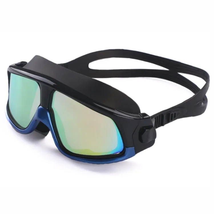 Colorful Large Frame Electroplating Anti-fog Silicone Swimming Goggles for Adults (Blue   Black)