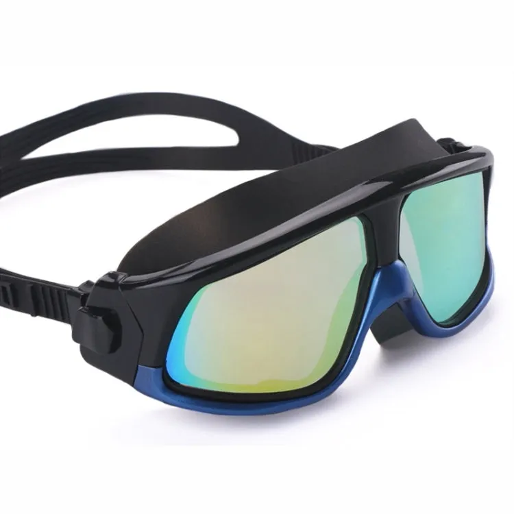 Colorful Large Frame Electroplating Anti-fog Silicone Swimming Goggles for Adults (Blue   Black)