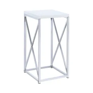 Contemporary Glossy White and Chrome Accent Table