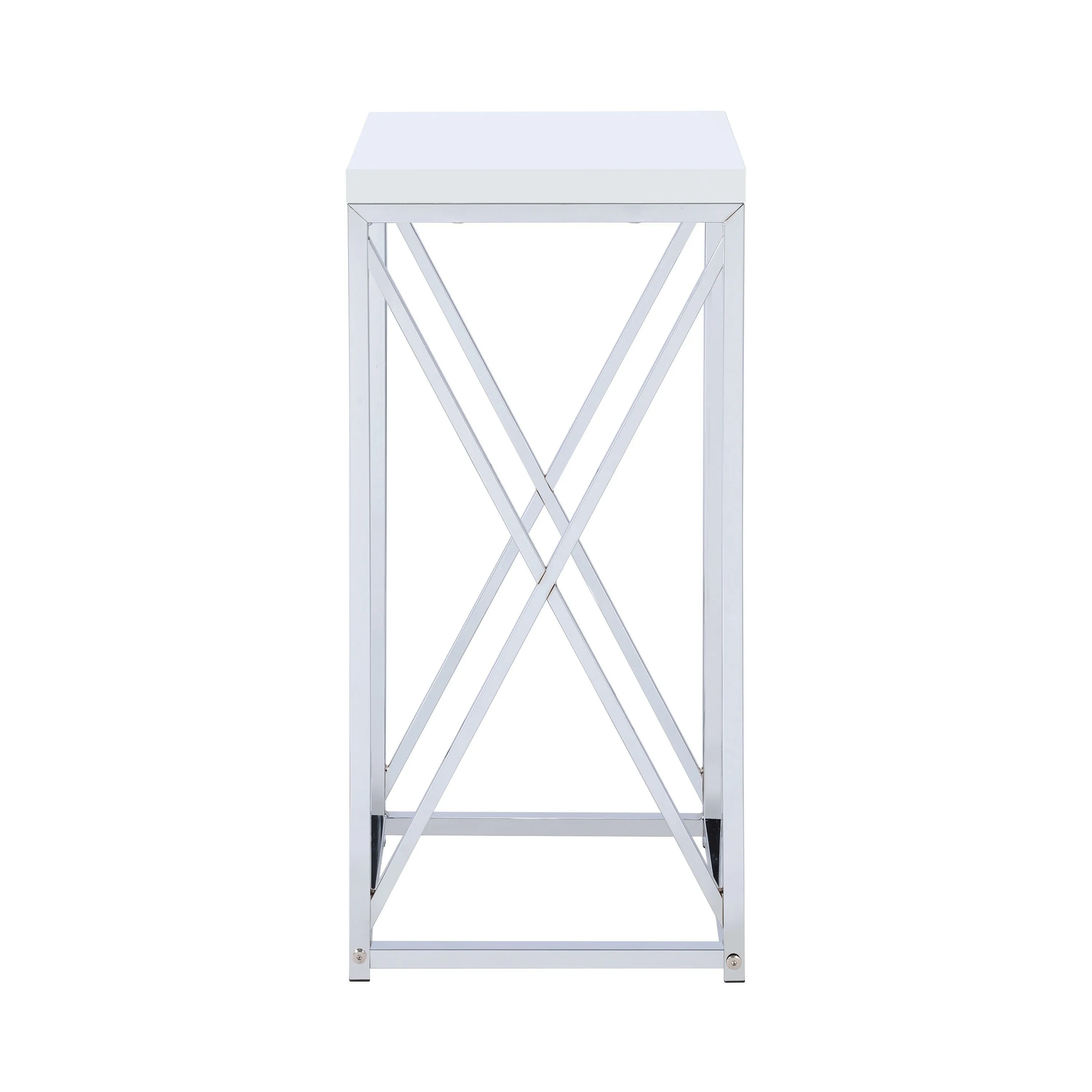 Contemporary Glossy White and Chrome Accent Table