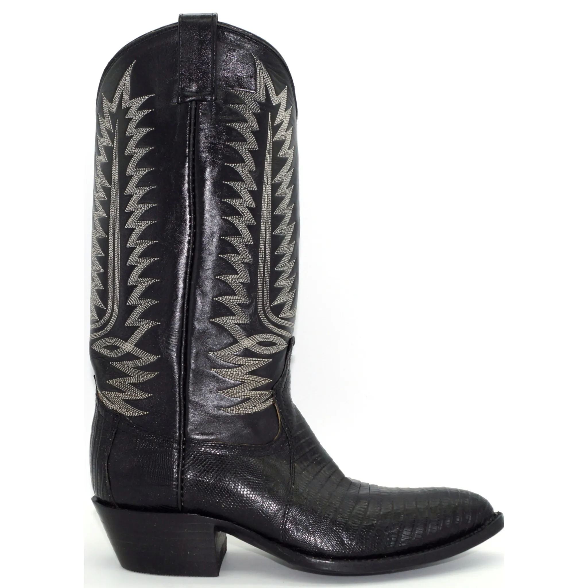 COWTOWN MEN'S BLACK LIZARD R TOE WESTERN BOOTS - 844W