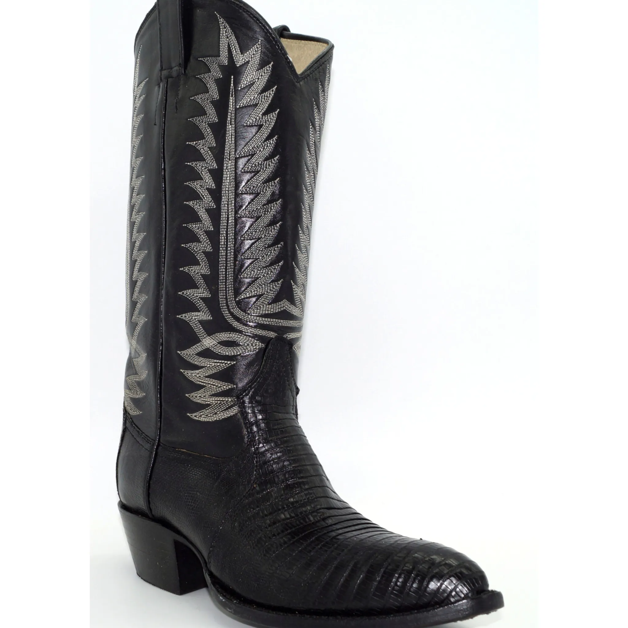 COWTOWN MEN'S BLACK LIZARD R TOE WESTERN BOOTS - 844W