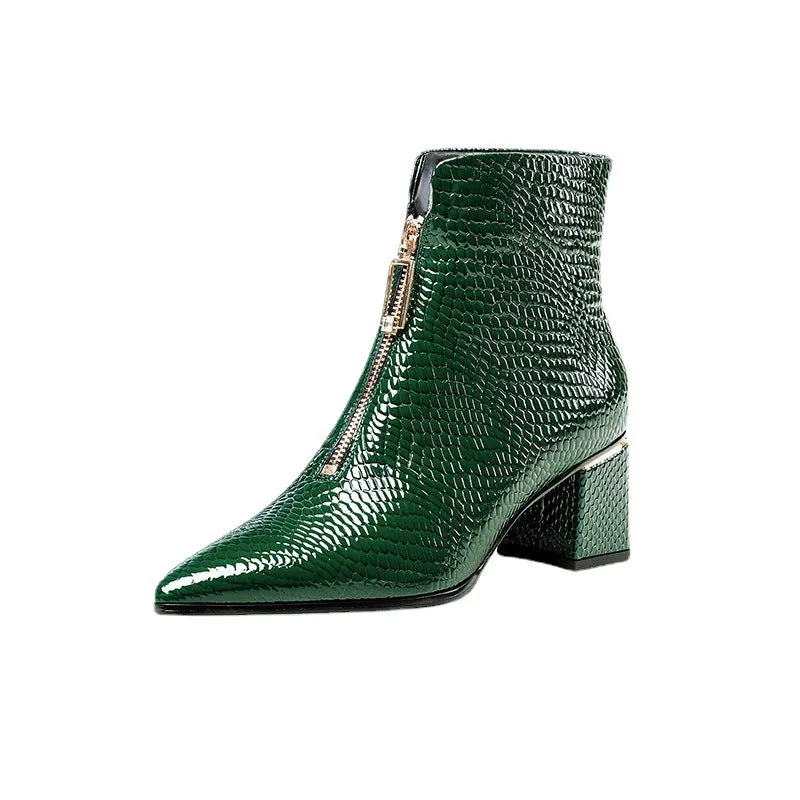 Crocodile Pattern Genuine Cowhide High Heel Boots