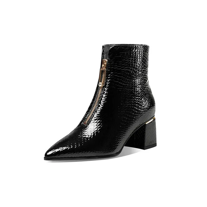 Crocodile Pattern Genuine Cowhide High Heel Boots