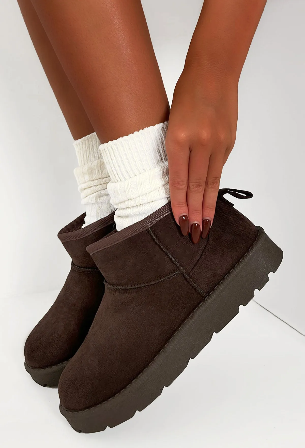 Cute Babe Chocolate Brown Faux Fur Lining Cosy Boots