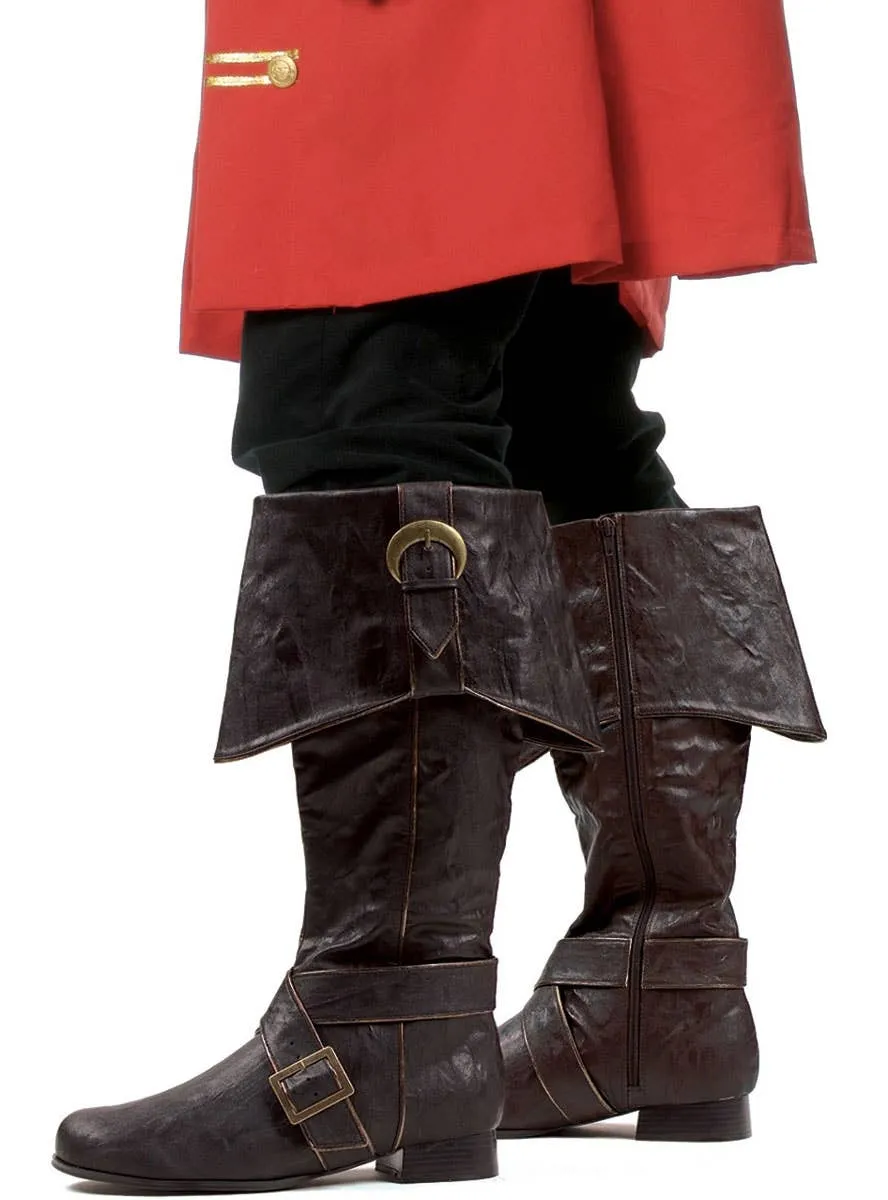 Deluxe Brown Leather Look Pirate Costume Boots