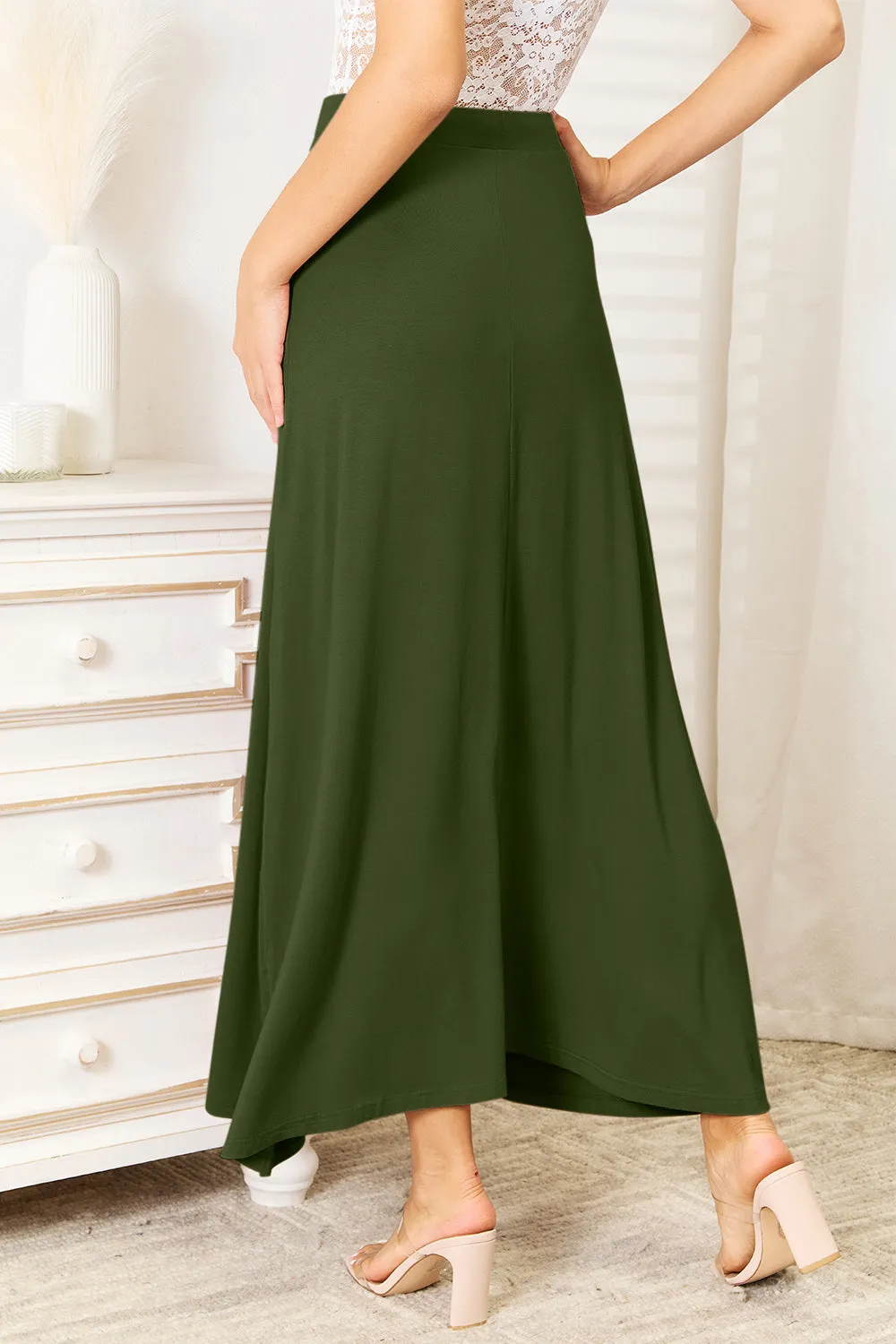 Double Take - Full Size Soft Rayon Drawstring Waist Maxi Skirt Rayon