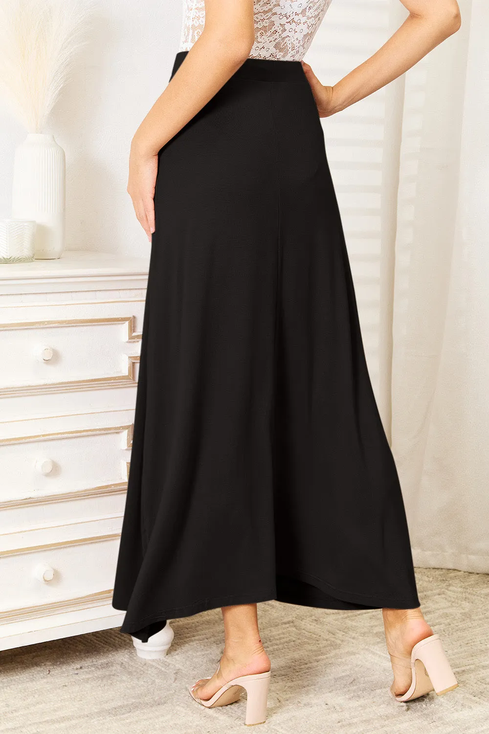 Double Take - Full Size Soft Rayon Drawstring Waist Maxi Skirt Rayon