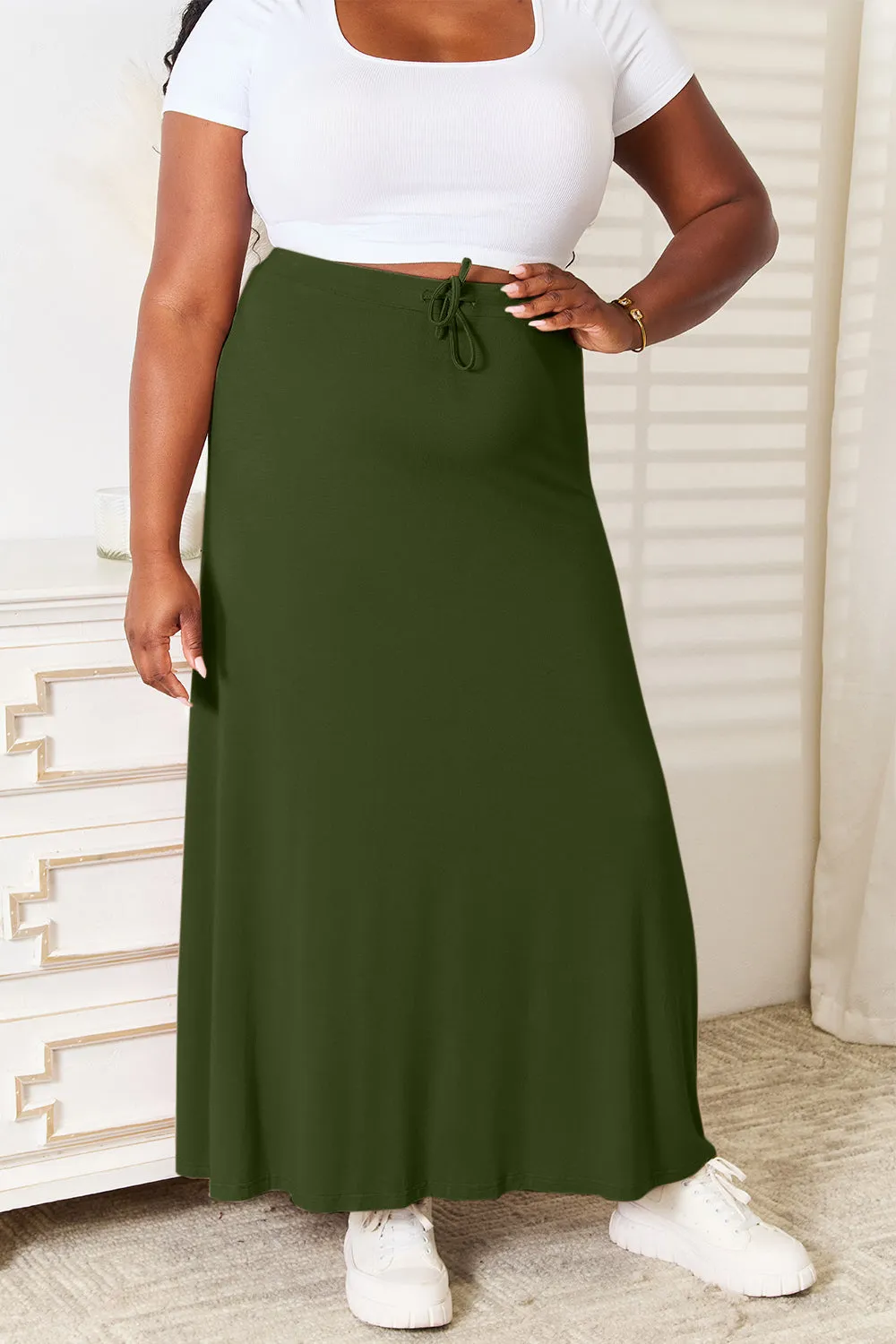 Double Take - Full Size Soft Rayon Drawstring Waist Maxi Skirt Rayon