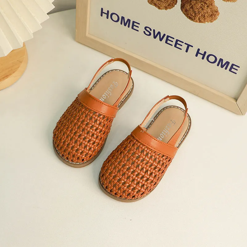 Dunnmall Cross-Border Girls' Sandals  Summer New Soft Bottom Woven Closed Toe Baby Foreign Trade Sandals Boy's Beach Shoes