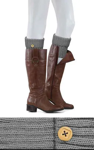 EABC4012 Grey Button Deco Knit Boots Cuffs